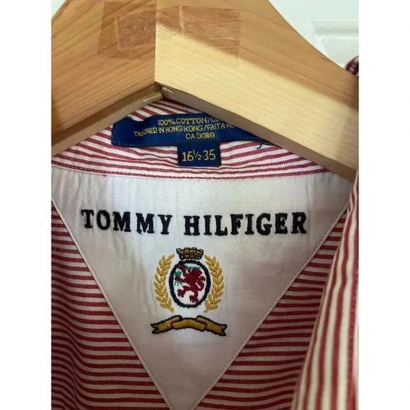 Tommy Hilfiger Men's Red Striped Super Oversize Button Down Shirt Size 16 1/2 35 - Picture 8 of 8